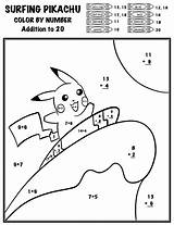 Color Number Pokemon Pikachu Pokémon Numbers Surfing Activities Kids Divide School Math Coloring Age Teacherspayteachers Students Multiply Subtract Add Learning sketch template