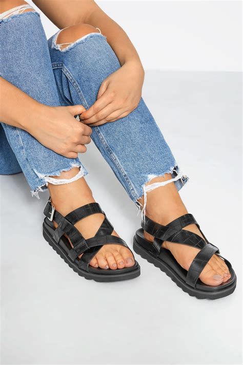 limited collection black sporty footbed sandals  extra wide fit  clothing