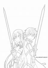 Sword Kirito Asuna Visage Lineart Animé Frais Esquisse Amoureux Shippuden Hahaha sketch template