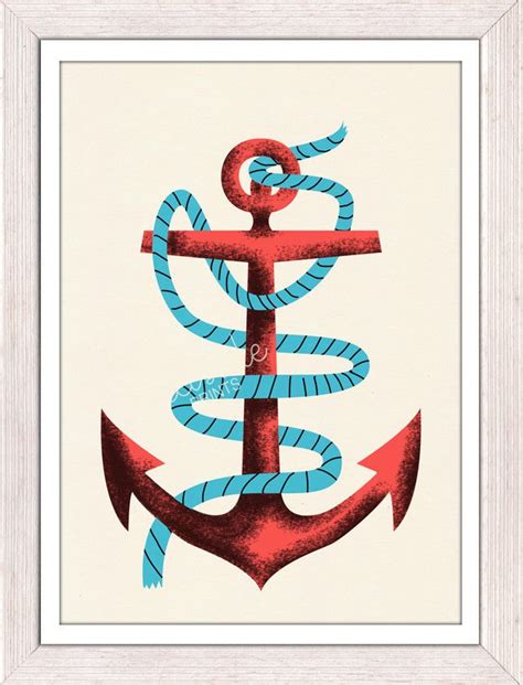 vintage anchor nautical print poster sea life tools print original illustration ntc006