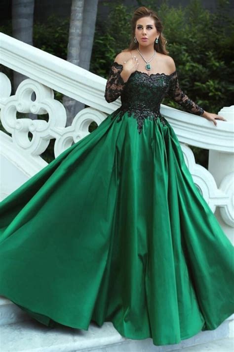 martha long sleeves   shoulder lace appiques   satin prom dress prom dresses