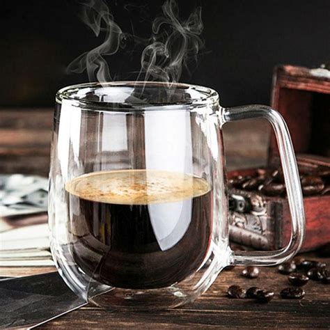 Double Wall Glass Full Size Coffee Mug Handmade 250ml High Quality