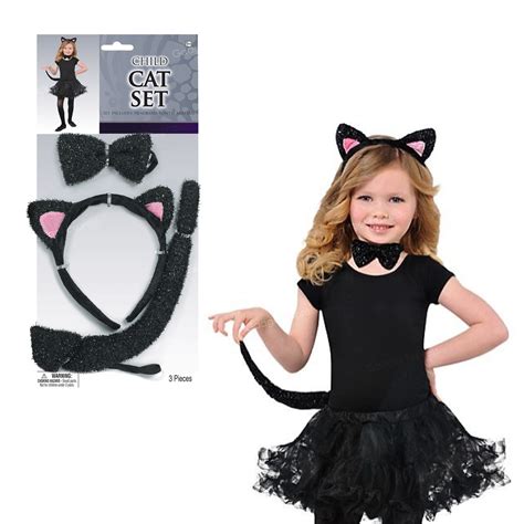 childrens black cat set ears tail bow tie girls fancy dress costume