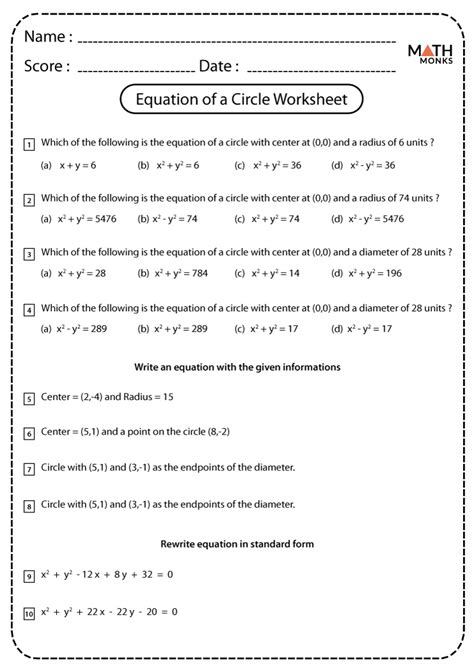 equation   circle worksheets math monks