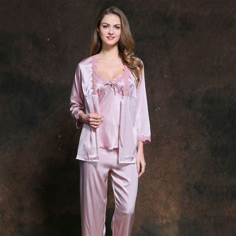 Plus Size Women Sexy Lace Satin Pajamas Sets For Women Elegant 3 Pieces