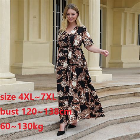 Plus Size 4xl~7xl 60 130kg Summer Women Maxi Dress Casual Floral Long