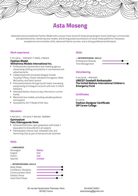 modeling resume template telegraph