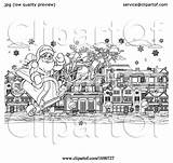 Christmas Claus Santa Street Scene Coloring Atstockillustration 2021 sketch template