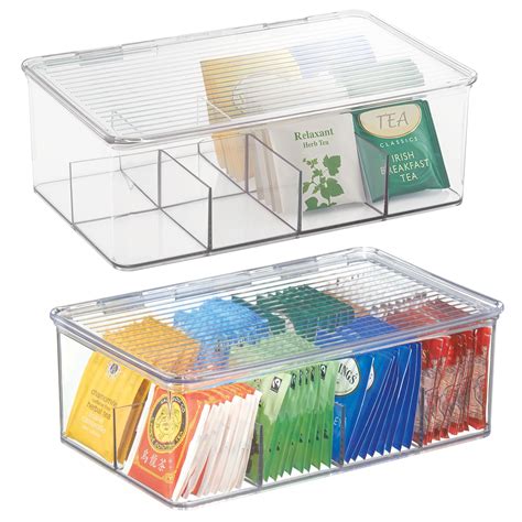 mdesign stackable plastic tea bag organizer kitchen storage box  pack