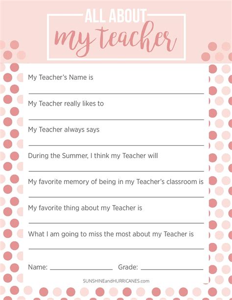 teacher appreciation week questionnaire  personalized teacher gift