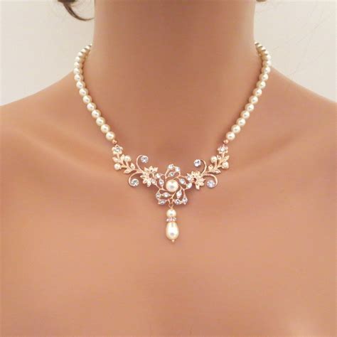 rose gold bridal necklace pearl wedding necklace  treasures