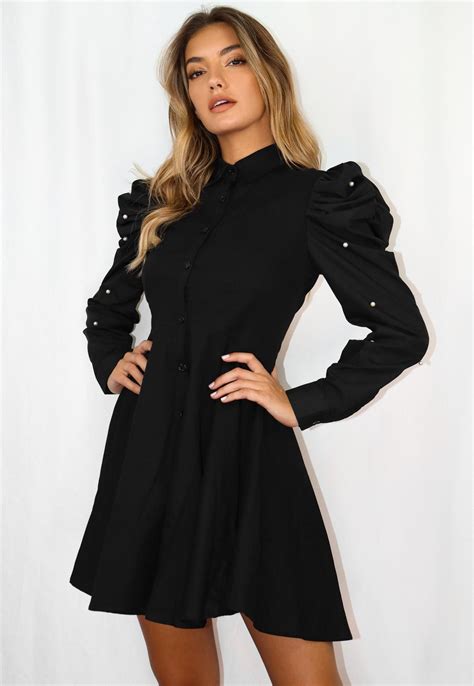 Black Pearl Sleeve Skater Dress Missguided