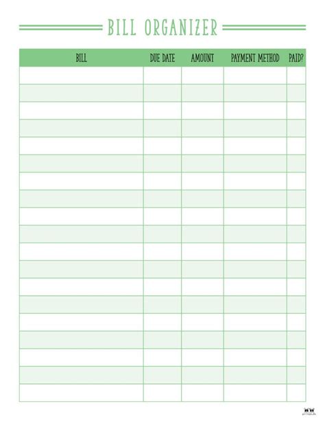 monthly bills checklist template