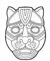 Mayan Mask Coloring Masks Pages Template Jaguar Aztec Mexican Maya Printable Drawing Calendar Symbols Colouring Kids African Tikal Color Temple sketch template