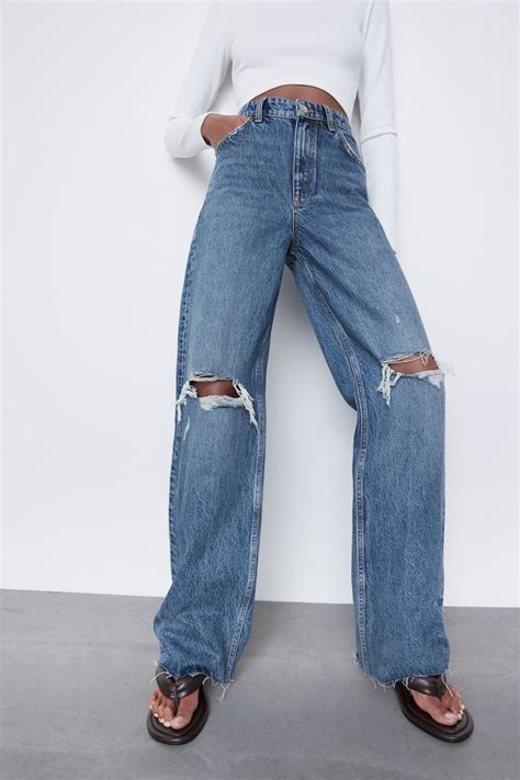 zara wide leg full length ripped jeans 95295110 400