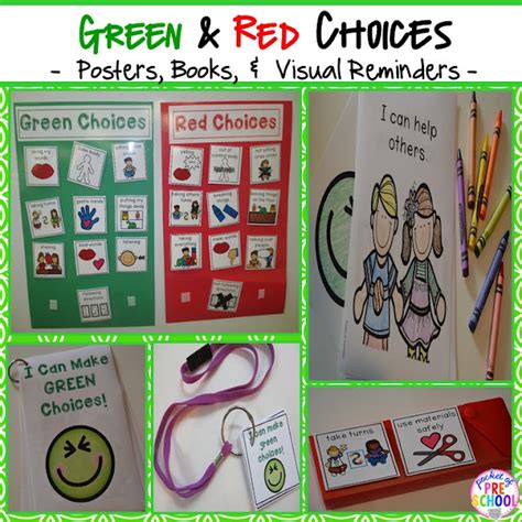 pocket  preschool green  red choice board