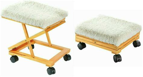 ottoman footrest stool foot rest elevated rolling  wheels fleece covered adjustable