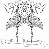 Flamingo Zentangle Illu Kleurende Handzeichnung Handtekening Liefde Malvorlage Ausmalbild Farbtonseite Kleurplaat Coloritura Fenicottero Coloration Flamant Amour Ausdrucken Sagoma Cuori Krabbel sketch template