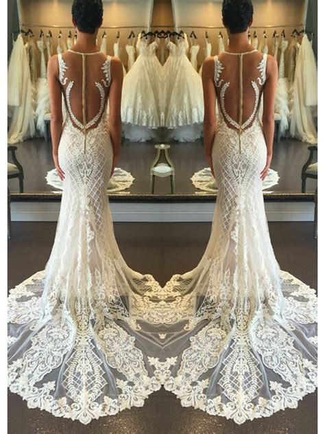 Elegant Mermaid Strap V Neck Beach Wedding Dress
