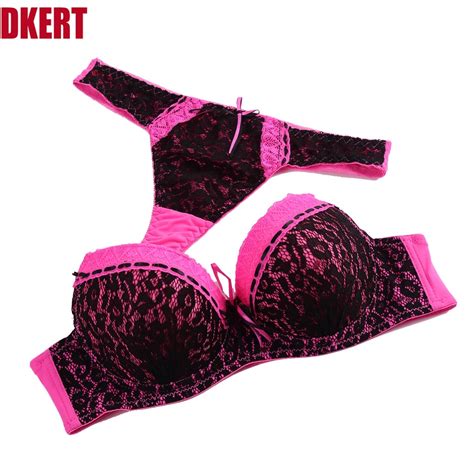 hot pink push up bra and lace thong set