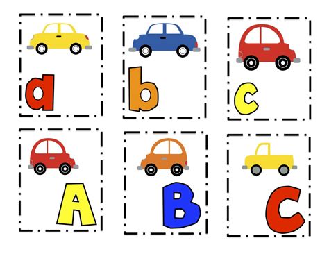 preschool printables cars alphabet cards