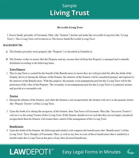 living trust sample revocable living trust living trust revocable trust