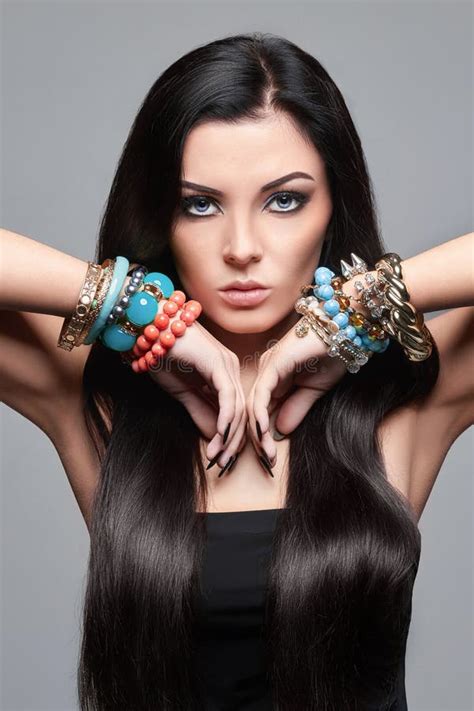 Beautiful Woman In Bracelets Stock Image Image Of Look Beads 81523585