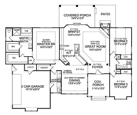 craftsman house plan   beds  great room  nook plan