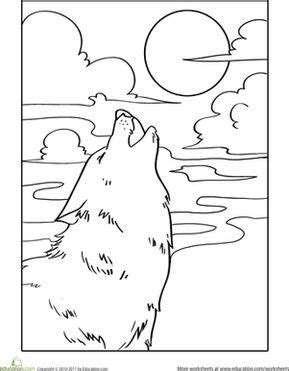 wolf howling   moon coloring pages kindergarten animals