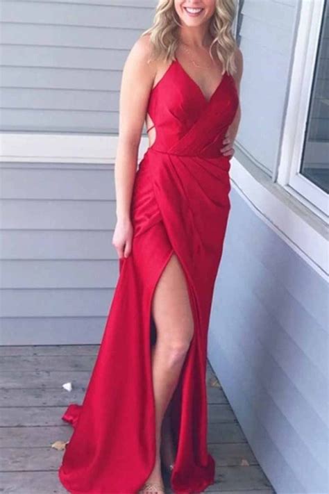 long red  neck prom dresses formal evening gowns  red prom dress simple prom dress