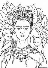Frida Kahlo Coloring Pages Printable Portrait Self Necklace Thorns Para Obras Book Pinturas Colorir Info Drawing Supercoloring Painting Color Colorear sketch template