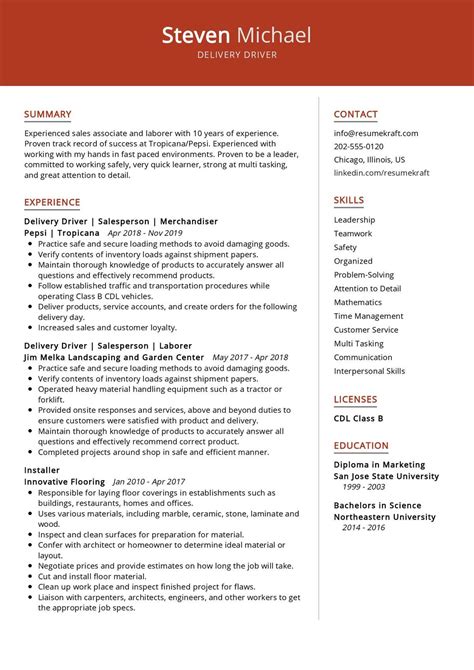 driver resume template