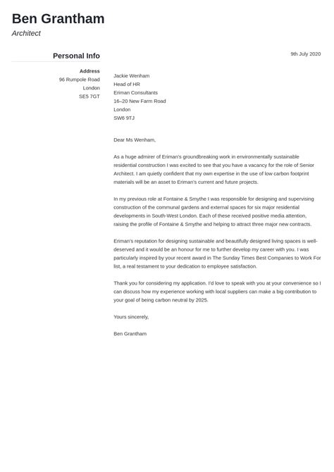 architecture cover letter examples writing guide