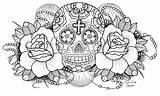 Skull Coloring Pages Roses Sugar Adults Cross Difficult Skulls Printable Very Sheets Mexican Color Print Adult Colouring Flowers Draw Tattoos sketch template