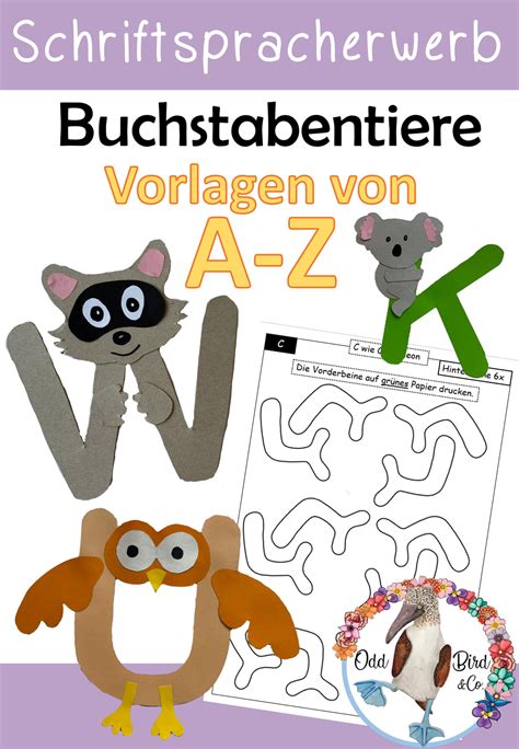 buchstabentiere bastelvorlagen fuer den