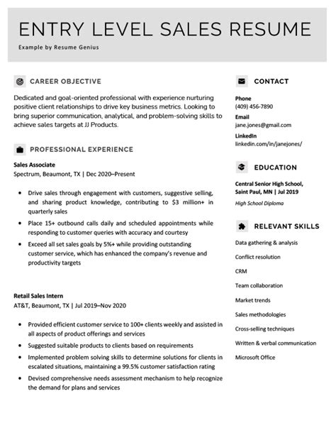 entry level sales resume   template