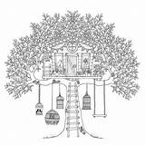 Coloring Treehouse Tree Pages Birds House Adults Houses Boomhutten Kids Colouring Adult Color Bird Print Fun Printable Book Garden Books sketch template