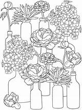 Coloring Pages Adults Spring Flowers Printable Blooming Jars Print sketch template