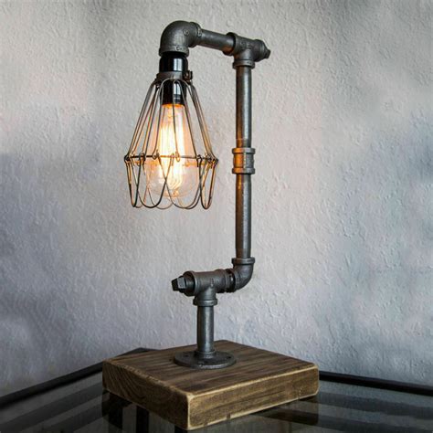 Industrial Retro Desk Table Lamp Steampunk Water Pipe Light Cage Decor