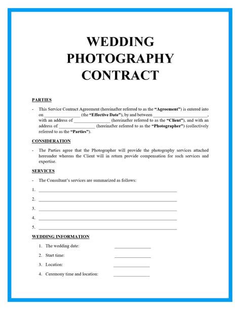 basic wedding photography contracts photography contract template
