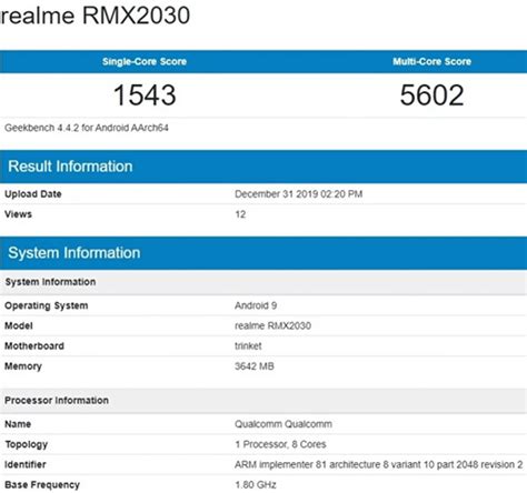 realme  listed  geekbench   launch full specification