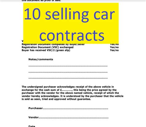 selling car contract exemples    format sample contracts