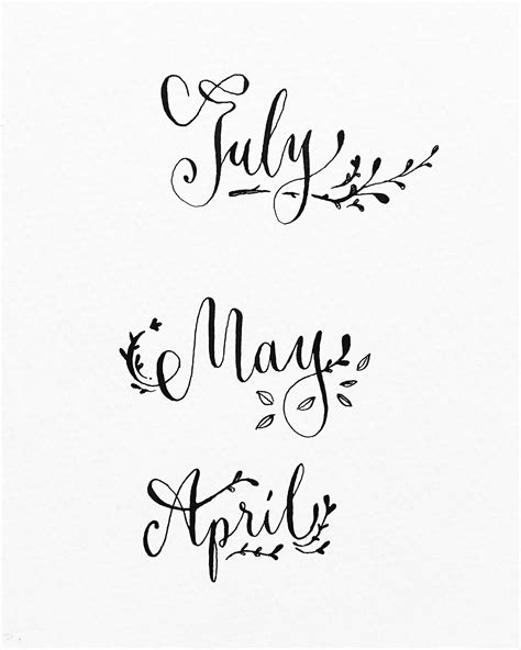 month july  april calligraphy typography handwriting