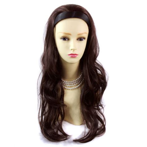 Wiwigs Dark Auburn Brown Long 3 4 Wig Fall Hairpiece With Hairband Wigs