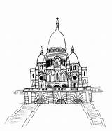 Sacre Basilica Parigi Montmartre Basilika Schizzo Tiraggio Stile Disegno sketch template