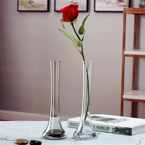 Modern Home Decor Smart Clear Tall Slim Single Flower Glass Vase High