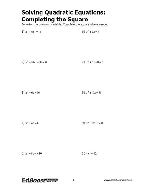 solve quadratic equations worksheet  quadratic equations practice