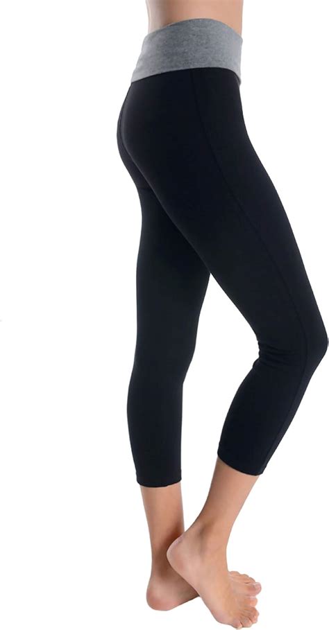 Sale Womens Fitness Cotton Yoga Pants With Fold Over Waistband