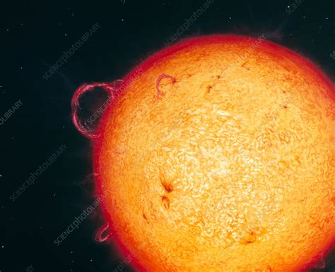 artwork   sun  prominences sunspots stock image  science photo library