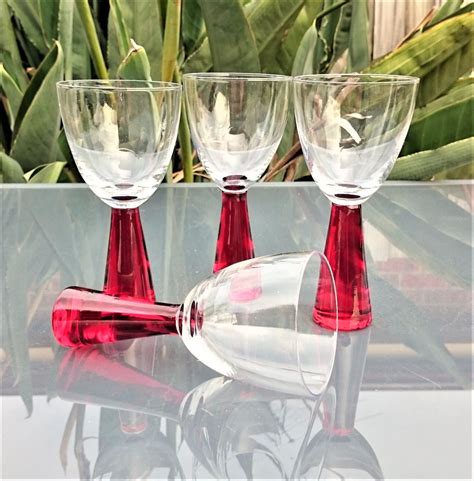 Vintage Red Thick Stem Wine Glasses Set Of 4 By Penelainbricandbrac